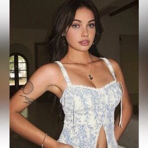 Blue and White Floral Corset Top Commense S Blue And White Toile Cami Top cc4